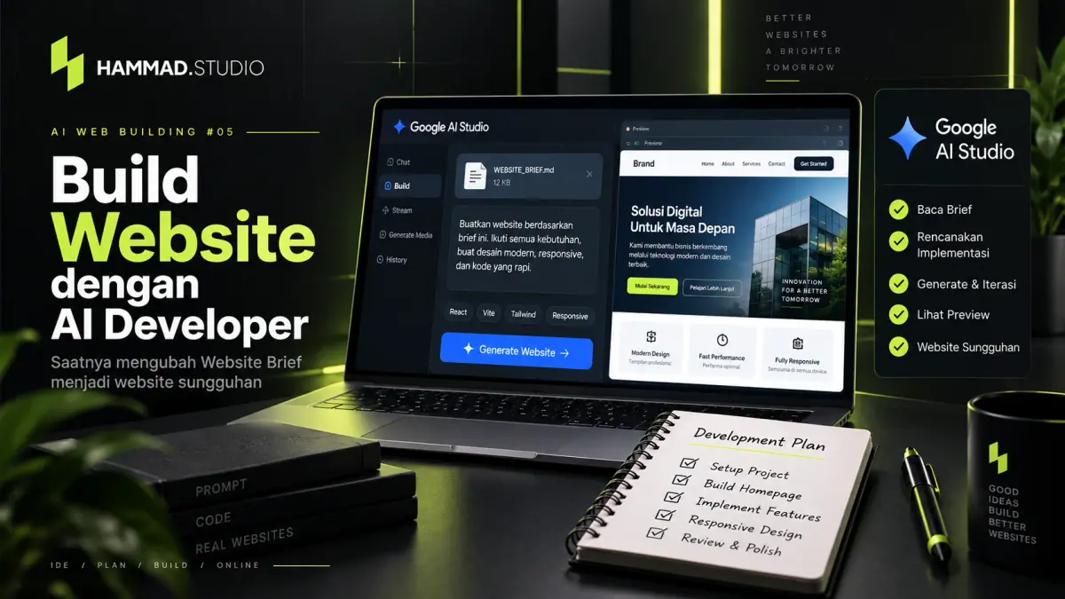 Cover tutorial AI Web Building #05 — Build Website dengan AI Developer