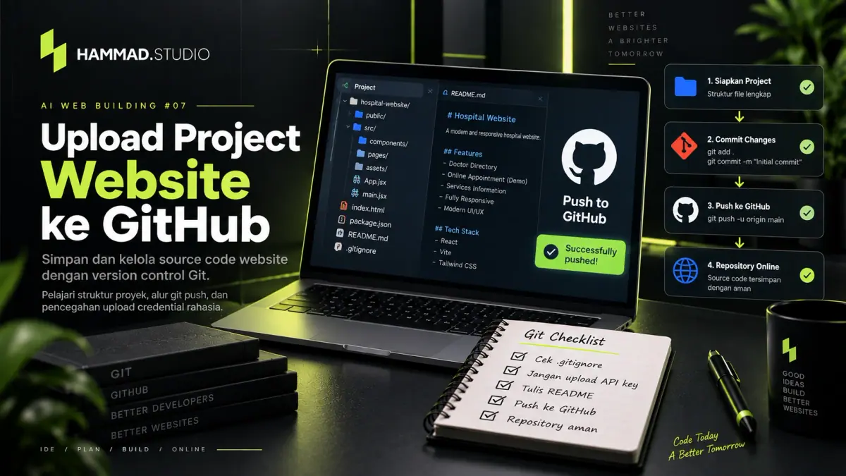 Cover tutorial AI Web Building #07 — Upload Project Website ke GitHub