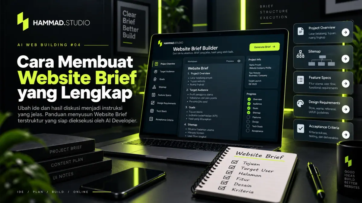 Cover tutorial AI Web Building #04 — Cara Membuat Website Brief yang Lengkap