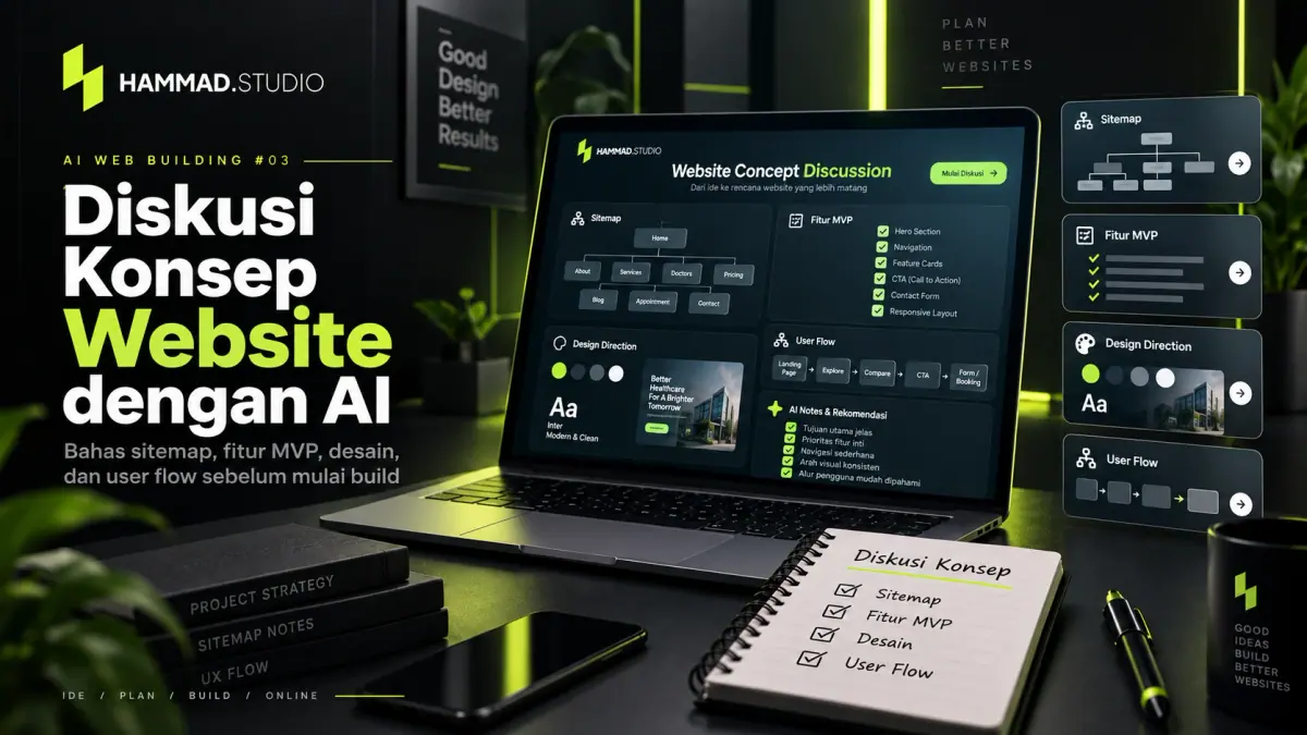 Cover tutorial AI Web Building #03 — Diskusi Konsep Website dengan AI